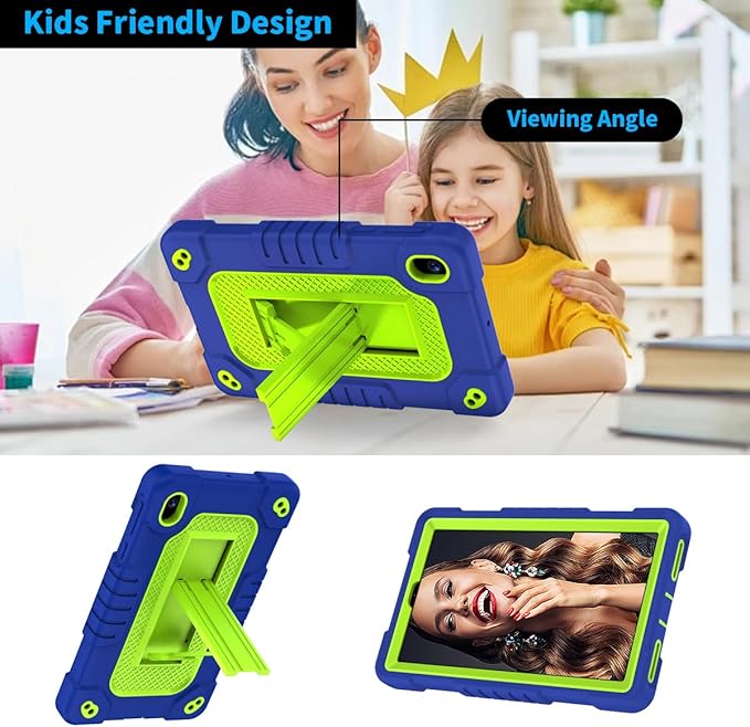 Shockproof Case for Walmart Onn 7 inch Tablet Case (2024 Model 100135924) Rugged Kids Friendly Case with Screen Protector Shoulder Strap Kickstand for Onn 7 4th Gen 2024 Model (Navygreen+2Pcs)