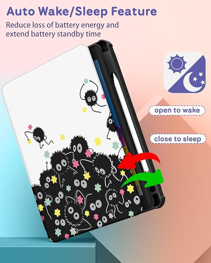 for iPad Air 11 inch Case Air 5th/4th Generation 10.9 Pro 11'' Case Women Girls for Apple Pencil Holder Cute Cartoon Rotating Folio Cover for iPad Air 11 2024 (M2) 10.9 2022 2020 Pro 11