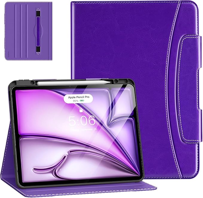 MoKo Case for iPad Air 13 Inch (M3 2025 / M2 2024) &amp iPad Pro 12.9 2022/2021 with Pencil Holder Premium Leather Folio Stand Cover for iPad Air 13 Inch/iPad Pro 12.9 Inch 6th/5th GenPurple