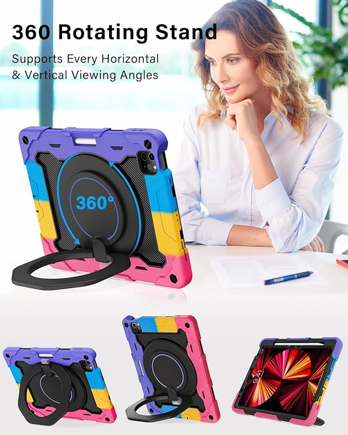 ROISKIN for iPad Air 11 inch M4/M3/M2 Case iPad Pro 11 inch 4th/3rd/2nd/1st GenerationiPad Air 5th/4th 10.9 inch CaseHeavy Duty Shockproof with 360 Stand Handle Shoulder Strap Pen Holder for Kids