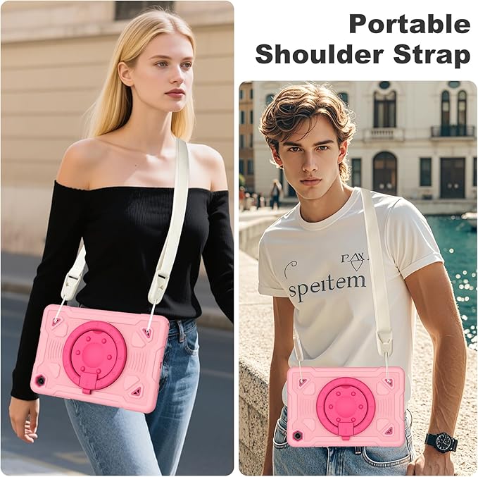 DreamerX for Samsung Galaxy Tab A11 Plus 2025 / A9 Plus 11 Inch 2023 Case Cute Silicone Shockproof Heavy Duty Kids Cover with Screen Protector Rotating Stand Handle Shoulder Strap for A11+/A9+ Pink