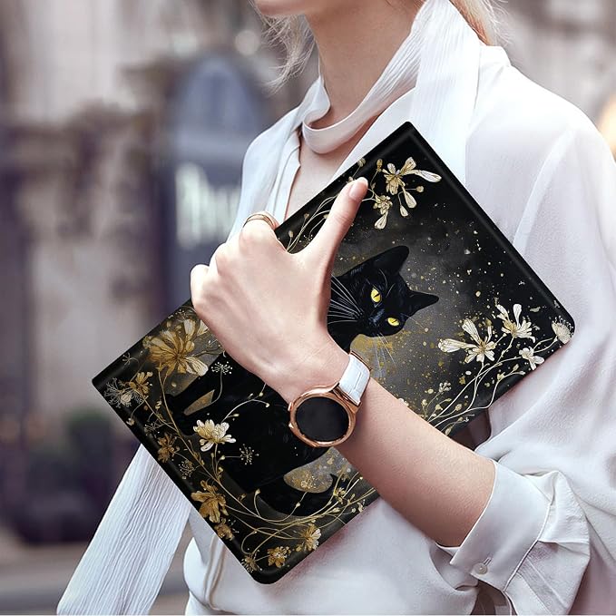 Black Cat with Gold Floral