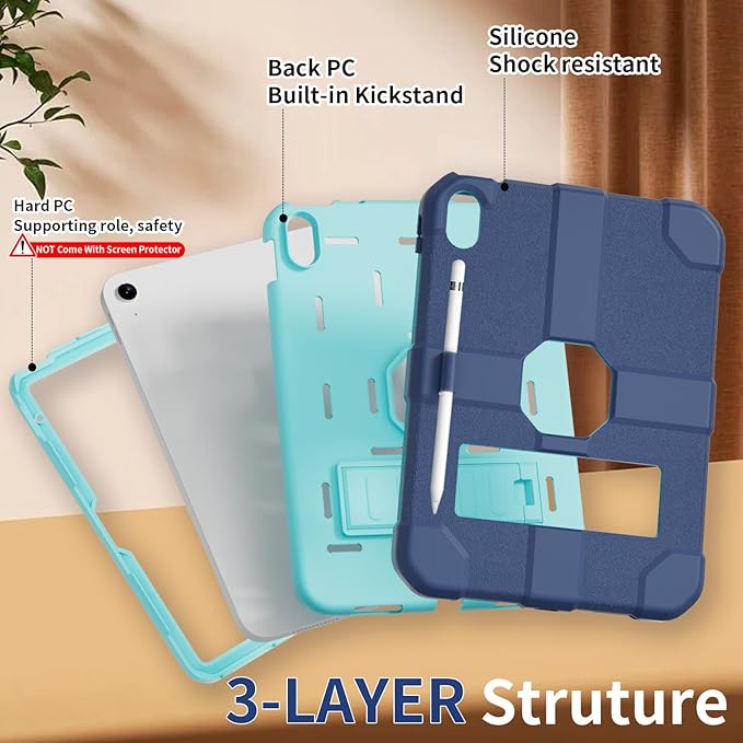 Case for iPad (A16) 11th Generation 11 Inch 2025 / iPad 10th Generation 10.9 Inch 2022 Rugged Heavy Duty Protective Cover [Built-in Pencil Holder ] for iPad 11/10 Gen (NavyBlue)