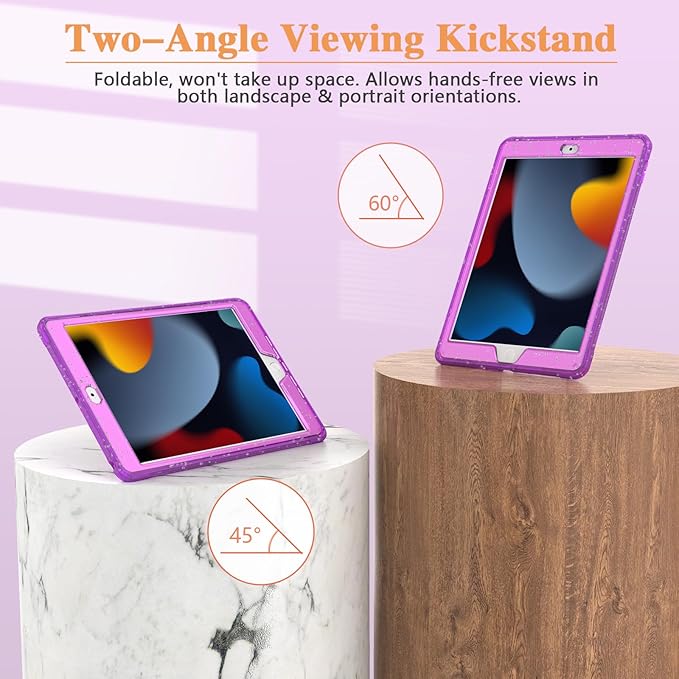 Case for iPad Air 2 Case for iPad 6th/5th Generation 2018/2017 for Apple iPad 9.7 inch with Screen Protector/Stand Glitter Purple Full-Body Coverage Slim Cover for Girls Women Kids