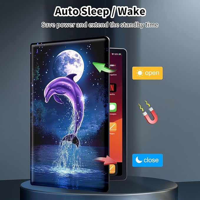 for Fire Max 11 Tablet Case(13th Generation2023 Release) 11Slim PU Leather Multi-Angle Stand Folio Cute Cover with Auto Wake/Sleep Case for Fire Max 11 TabletCute Dolphin Ocean