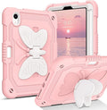 DUEDUE Case for iPad mini 7 (A17 Pro) 2024iPad mini 6 Case 2021 Butterfly Wings Kickstand with Pencil Holder Shockproof Protective Tablet Case for iPad mini 7th/6th Gen Kids Beige/Pink