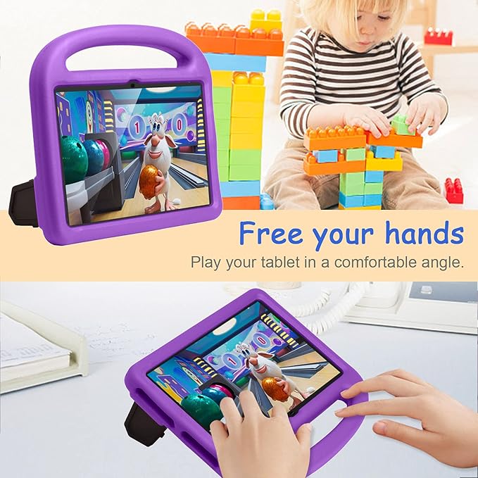 Kids Case for Amazon Fire HD 8/8 Plus (12th/10th Gen 2024/2022/2020) Techcircle Child Proof EVA Foam Shockproof Handle Stand Carrying Case Cover Purple