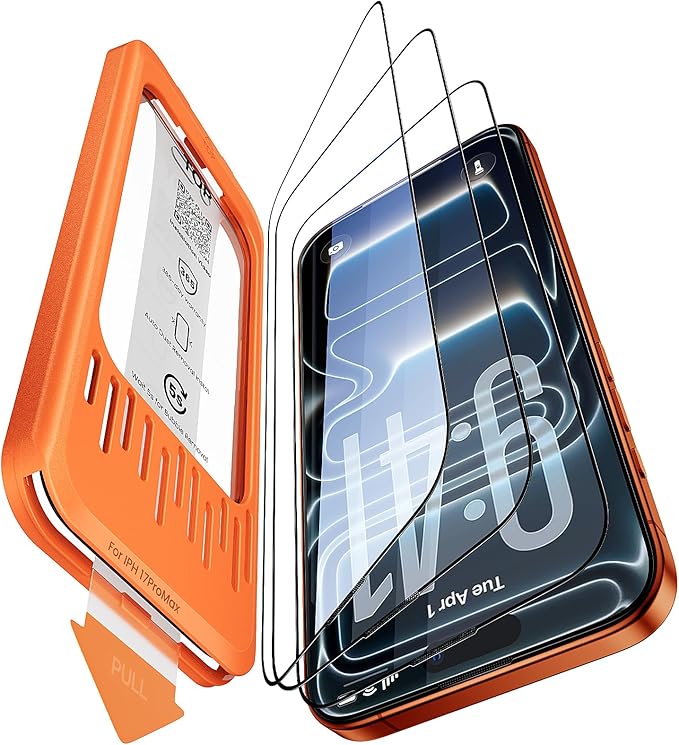 3 Pack for iPhone 17 Pro Max Screen Protector 6.9 9H+ Tempered Glass with Auto Dust Removal Easy Installation Kit Bubble-Free Case Friendly