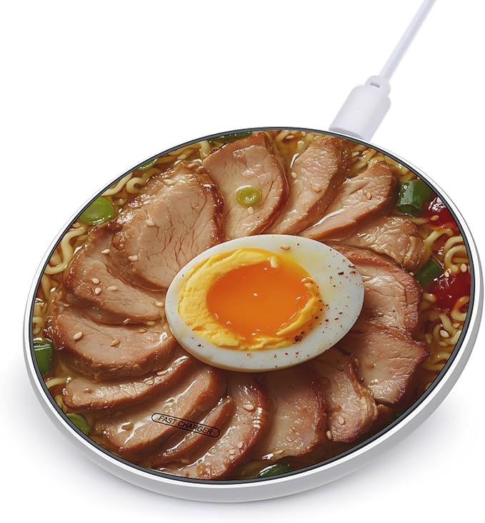 Beef Ramen Noodle Wireless Charger Anti-Slip Wireless Charging Pad Slim Charger Mat for Men Women