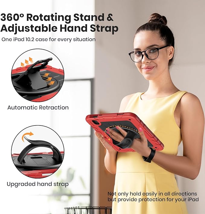 Case for iPad 10th Generation 10.9inch 2022with Built-in Screen Protector and KickstandHand StrapShoulder Strap for New Apple iPad 10.9 Inch(Red/Black)