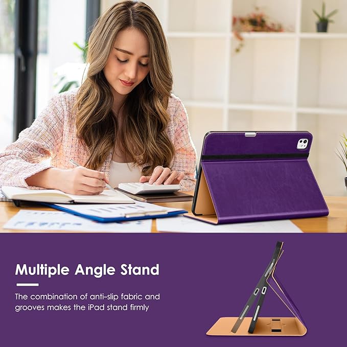 VIKESI Case for iPad Pro 13-inch M5 or M4 Released in 2025 or 2024 Leather Stand Cover with Apple Pencil Holder Auto Wake/Sleep Multiple Viewing Angles Built in Hand Strap &amp PocketDark Purple