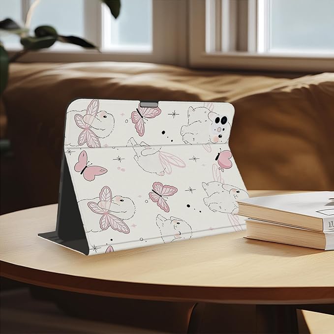 Cute Bunny Case for iPad Air 6th 11 2024/ iPad Air 5th 2022/Air 4th 2020 10.9Textured Folio Case with Pencil Holder Multi-Angle View Adjustable Stand Auto Wake/Sleep for Girls Boys