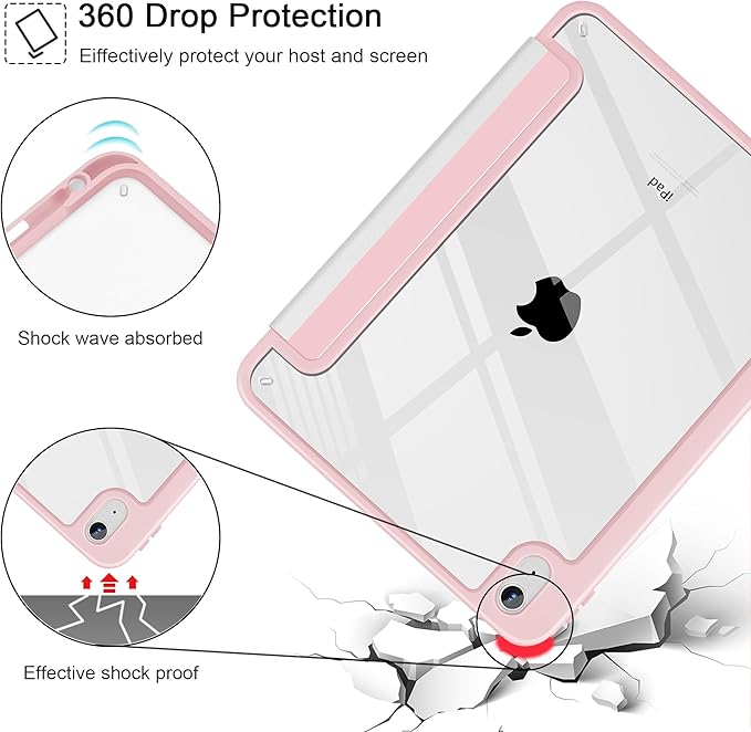 Tuiklol Case for iPad 11 inch (A16 Chip) 2025 Gen 11th / iPad 10.9 inch 2022 10th Gen Buit in Pencil Holder with Shockproof Cover Clear Transparent Back Shell Auto Wake/SleepPink Striped