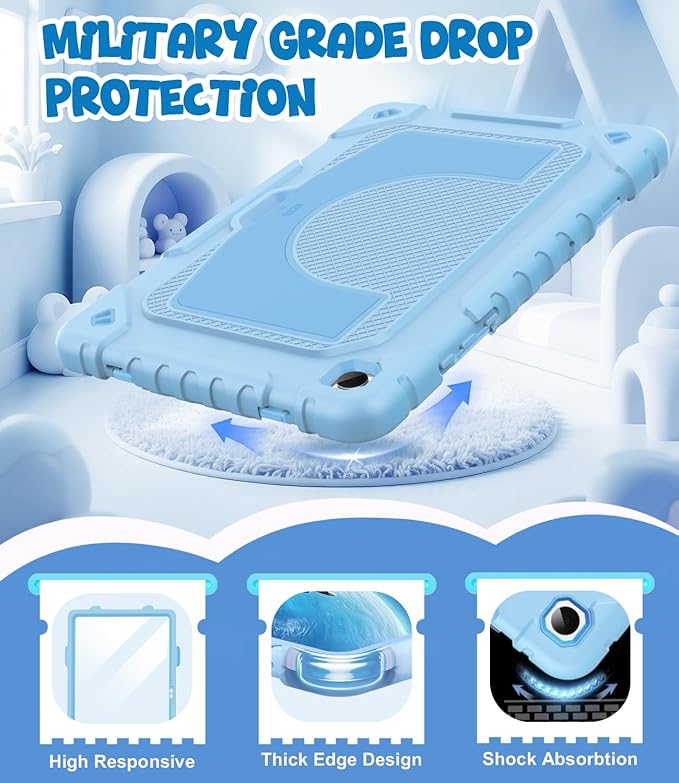 OKP Case for Samsung Galaxy Tab A9+ Plus 11 Inch 2023/ A11 Plus 2025 Shockproof Rugged 11 Galaxy A9+/ A11+ Tablet Protective Cover with Built-in Screen Protector Shoulder Strap Stand Sky Blue