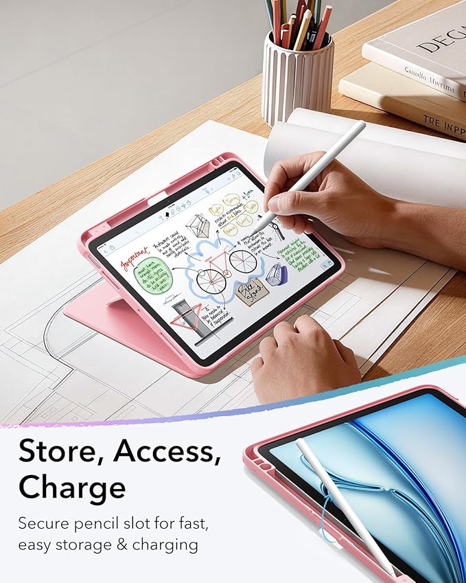 ESR for iPad Air 11 Inch Case M4/M3/M2 (2026/2025/2024) iPad Air 5th/4th Gen Case (2022/2020) Vertical Stand Cover Multi Stand Angles Ultra-Stable Cover with Pencil Holder Flip Series Pink