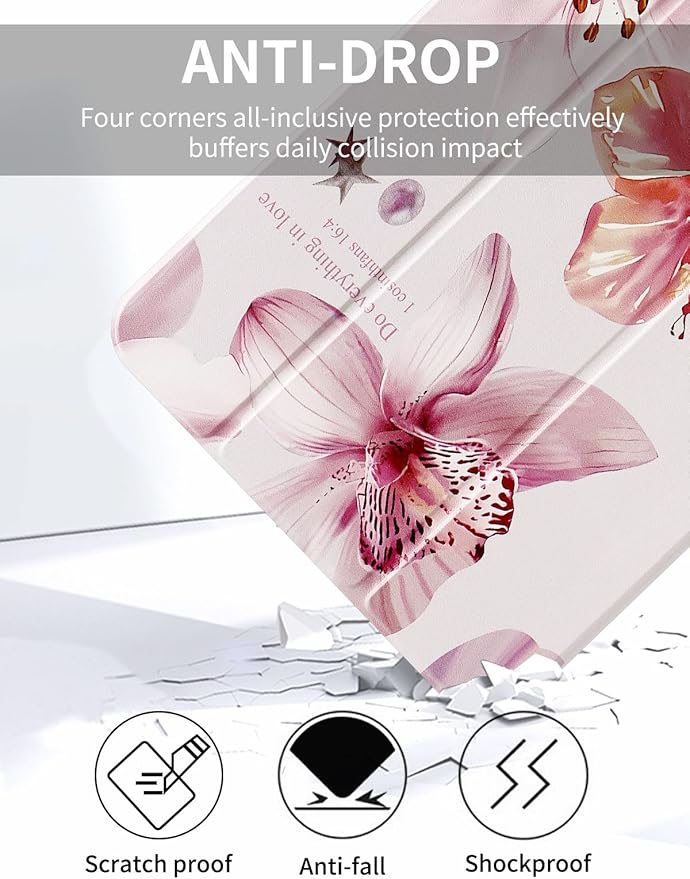 Fycyko Trifold Stand Case for iPad 10.2 InchiPad 9th/8th/7th Generation 2021/2020/2019 Aesthetic Ded Hibiscus Flower Print with Pencil Holder Shockproof Protective CoverDed Flower
