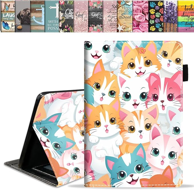 Case for All-New Amazon Fire HD 10 &amp 10 Plus Tablet 10.1 (13th/11th Generation 2023/2021 Release) Slim PU Leather Stand Cover with Card Slot &amp Auto Wake/Sleep Cute Cartoon Cats