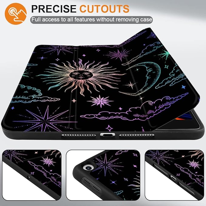 DONGKE Case Compatible with iPad 10.2 Inch 2021 2020 2019 iPad 9th/8th/7th Generation with Pencil Holder Slim Stand Protective Case with Soft TPU Back Auto Sleep/Wake Cover Sun &amp Moon