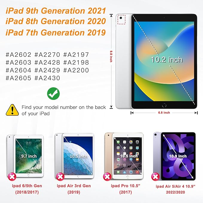 BRAECNstock for iPad 9th/ 8th/ 7th Generation Case 10.2 2021/2020/2019Shockproof Cover with 360° Rotating Hand Strap/StandScreen ProtectorCarrying Shoulder StrapPencil Holder(Midnight Green)