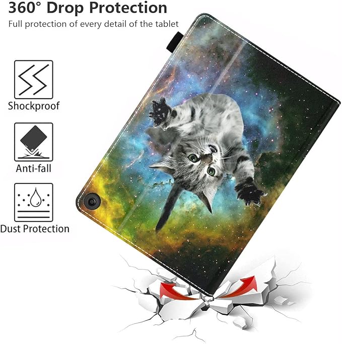 Case for Amazon Fire HD 10 &amp Fire HD 10 Plus Tablet (11th Generation 2021 Release) - Premium PU Leather Cover with Auto Sleep Wake Galaxy Flying Cat