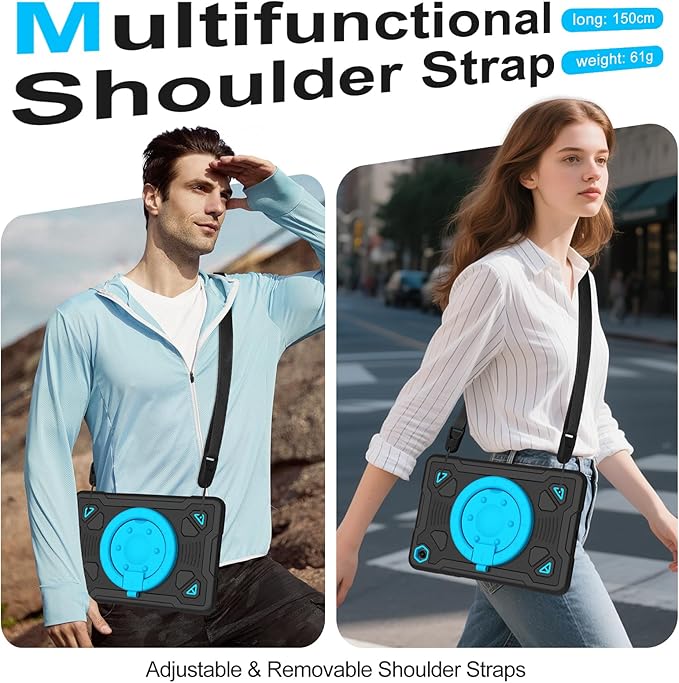 Case for Samsung Galaxy Tab A11+ Plus/ A9+ 11 inch 2025/2023 with Screen Protector 360°Rotating Stand &amp Shoulder Strap Pencil Holderfor Tab A11 Plus / A9 Plus Tablet Case Kids (Black+Blue)