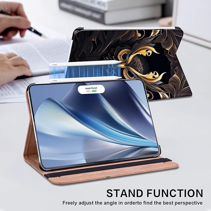 ALILANG Case for iPad Pro 13 inch M5/M4 (2025/2024) Tablet Case PU Leather Shockproof Folding Stand Cover with Card Holder and Pen Holder -Owl