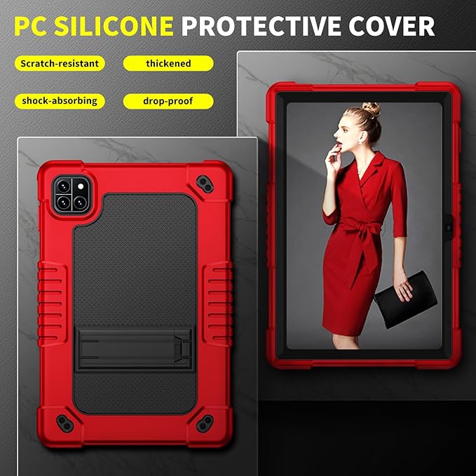 for Callsky-Tab Cpad 10 / Callsky-Tab Ctab 10 10.1 inch Tablet Case Kids Shockproof Cover with Kickstand Shoulder Strap and 2 Pcs Tempered Glass Screen Protector (RedBlack+2Pcs)