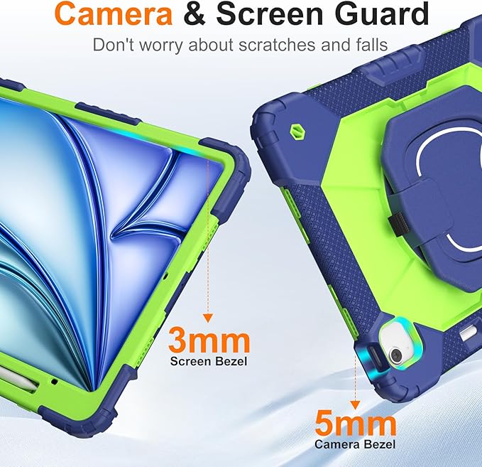 Case for iPad Air 13 Inch Case M4 2026/M3 2025/ M2 2024 Auorld for iPad Air 13 Inch Case M4 2026 Case with Screen Protector 360 Degree Rotating Stand Shoulder Strap Pencil Holder Navy Green