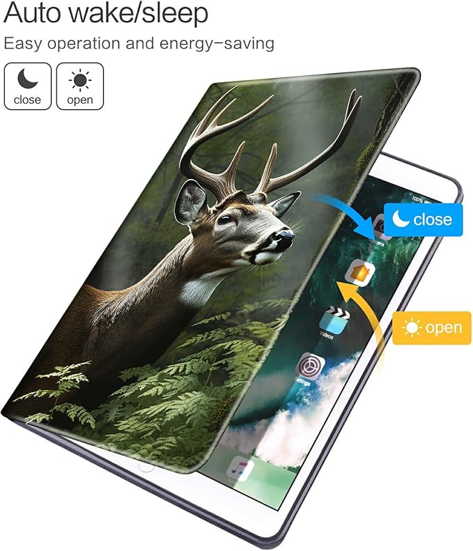 Case for iPad Pro 13 Inch Case M4 (2024 Model 7th Generation) PU Leather Shockproof Stand Protective Cover with Auto Wake/SleepDeer Tree in Woodland