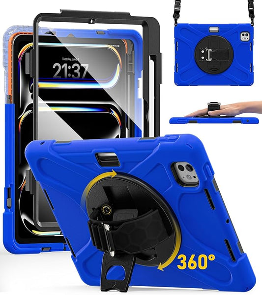 BRAECN Case for iPad Pro 11 inch M5 2025 &amp M4 2024 4 Layers Heavy Duty Full-Body Protection Screen Protector Pencil Holder 360° Rotating Handle Kickstand Shoulder Strap Kids Friendly