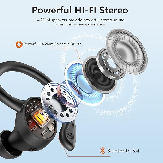 sprtoybat Wireless Earbuds 2026 New Bluetooth 5.4 Headphones Sport Earphones with 68Hrs Playtime LED Display ENC Noise Cancelling Mic IPX7 Waterproof Over Ear Ear Buds with Hook for Sports/Running