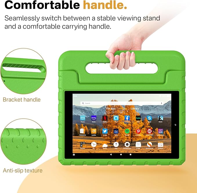 Kids Case for Amazon Kindle Fire HD 10 5th/7th/9th Generation 2015/2017/2019 Released Shockproof Protective Tablet Cases with Adjustable Handle Stand Green