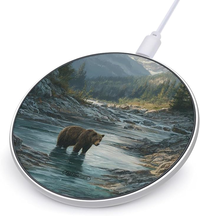Grizzly Bears Morning in Mountains Phone Charger Magnetic Charging Pad Anti-Slip with USB Cable