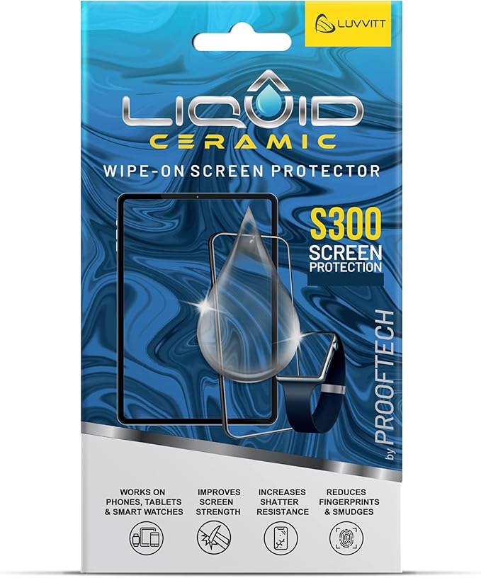 LIQUID CERAMIC Glass Screen Protector With $300 Coverage | Wipe On Scratch and Shatter Resistant Nano Protection for All Phones Tablets and Smart Watches - Universal Fit