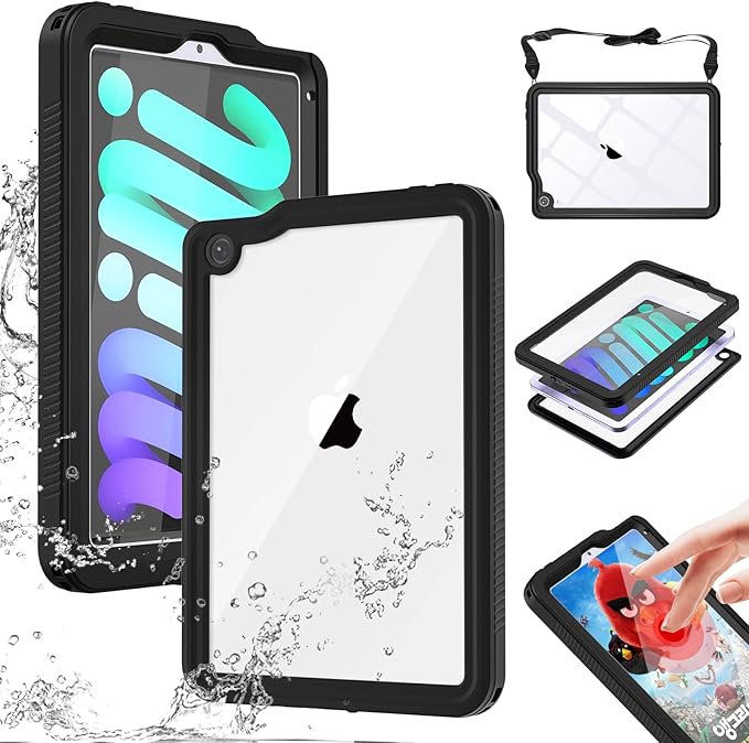 AICase iPad mini 7 A17 Pro 2024 iPad mini 6 2021 (6th Generation) 8.3 Inch WaterproofDustproof Shockproof Case Cover with 360 Full-Body Protection with Lanyard for iPad mini 8.3 7th/6th Gen