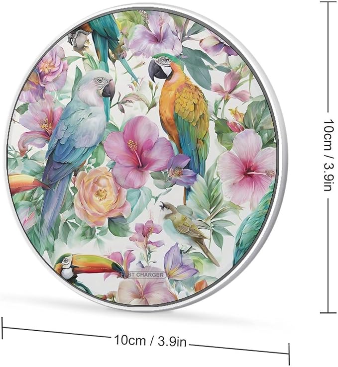 Parrots Macaws Toucans Tropical Foliage Fast Portable Charger 10W Funny Graphic Phone Charging Pad with USB Cable