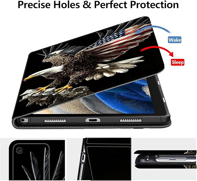 DIGTIALLL Case for Amazon Kindle Fire 7 Tablet Case (12th Gen 2022 Release) PU Leather Smart Protective Cover with Auto Sleep/WakeFlying Eagle with Flag