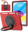 BATYUE Shockproof Case for iPad 10th Gen 10.9 2022 / 11th Gen (A16) 11 2025 | 360° Multi-Angle Stand (Portrait &amp Landscape) &amp Grip Built-in Screen Protector Pencil Holder Red