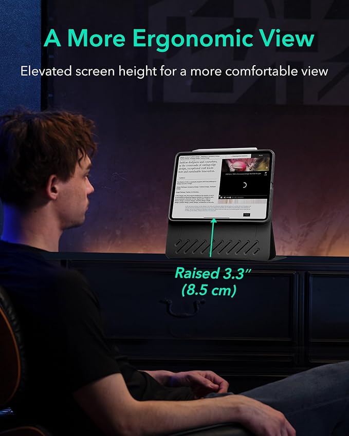 ESR for iPad A16 Case iPad 11th/10th Generation Case (2025/2022) Removable Magnetic Cover Adjustable Portrait/Landscape Stand with Raised Screen View 9 Standing Angles Black