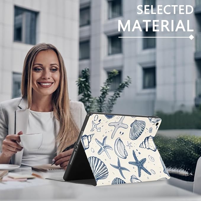 Aesthetic Summer Shells Tablet Case for iPad Air 5th/4th 2022/2020 10.9/Air 11(M3 2025/M2) 11 Cute Ocean Beach Starfish Pattern Cover for Girl Women Trendy Protective Flip PU Leather Funda