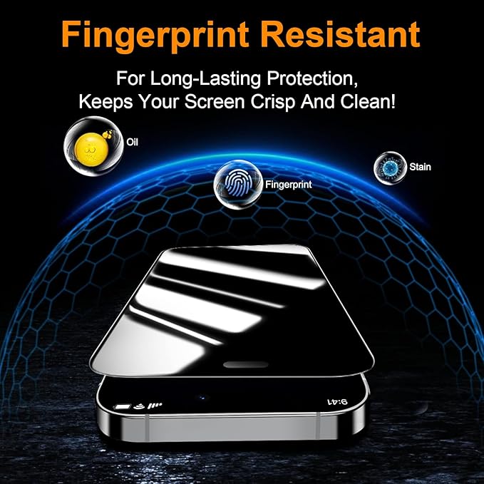 OneFish 2 Pack Privacy Screen Protector for iPhone 14 Pro Max - 4-Way 360° Anti-Spy Tempered Glass 9H Hardness 3D Curved Edges Case-Friendly &amp Easy Installation