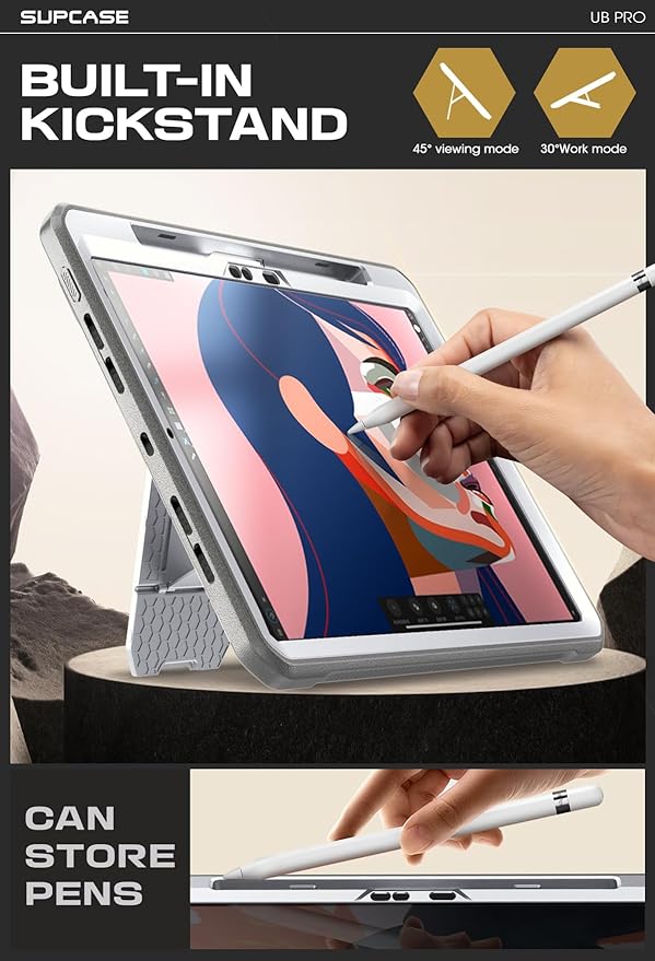 SUPCASE for iPad Pro 13 Inch Case M5/M4 (2025/2024) with Pencil Holder (Unicorn Beetle Pro) [Built-in Screen Protector &amp Stand] Full-Body Rugged Cover for iPad Pro 13 '' M5/M4 White