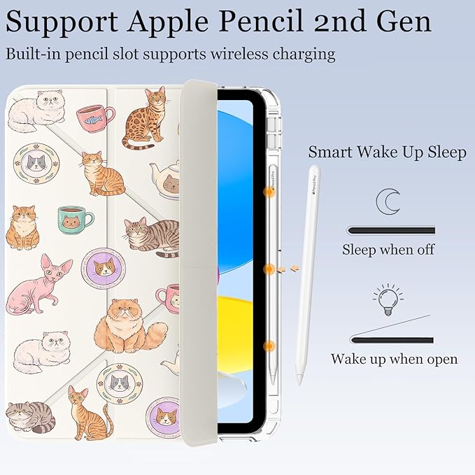Cute Kawaii Cat Kitten for iPad Pro 11 Inch Case (M5/M4) 2025/2024 with Pencil Holder Auto Sleep/Wake White Leather Acrylic Back Detachable Cover