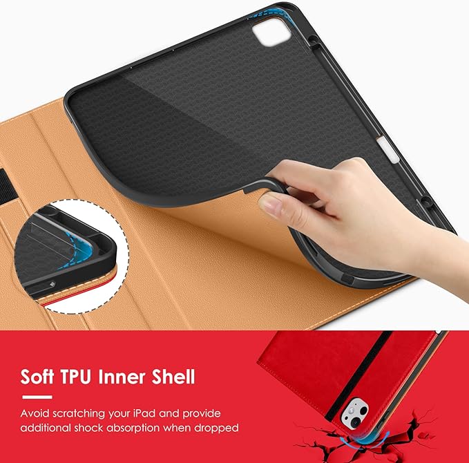 VIKESI Case for iPad Pro 13-inch M5 or M4 Released in 2025 or 2024 Leather Stand Cover with Apple Pencil Holder Auto Wake/Sleep Multiple Viewing Angles Built in Hand Strap &amp PocketBright Red