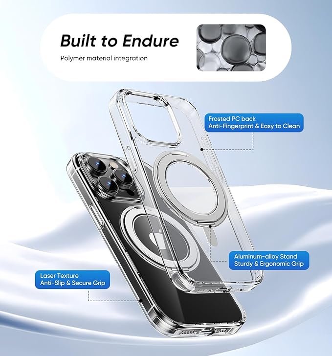 MAGIC JOHN for iPhone 15 Pro Case 360° Rotatable Magnetic Invisible Stand Fit for MagSafe 15 Pro Phone Case 16FT Military Grade Shockproof for iPhone 15 Pro Case with Kickstand Clear