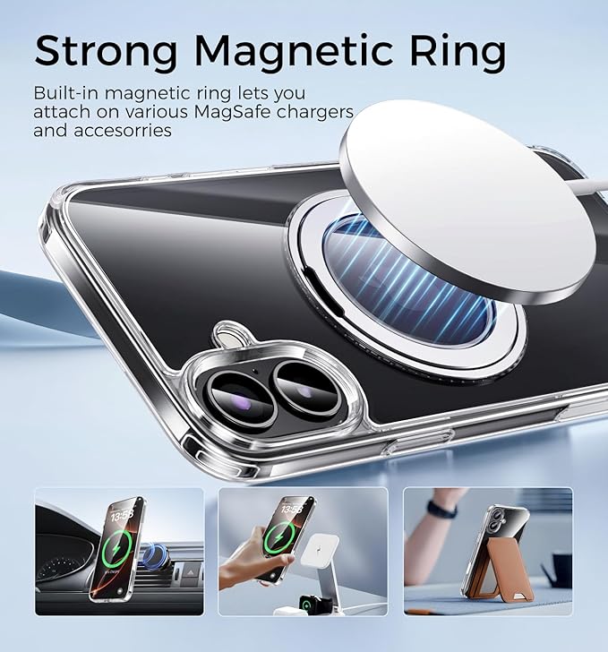 MAGIC JOHN 360° Rotatable Magnetic Invisible Stand for iPhone 16 Plus Case [Camera Control Button] [Compatible with MagSafe] 16FT Shockproof for iPhone 16 Plus Case 6.7'' with Kickstand Clear