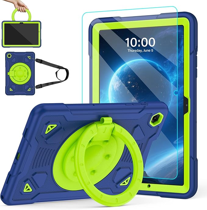 Case for Samsung Galaxy Tab A11+ Plus/ A9+ 11 inch 2025/2023 with Screen Protector 360°Rotating Stand &amp Shoulder Strap Pencil Holderfor Tab A11 Plus / A9 Plus Tablet Case Kids (Navy+Green)