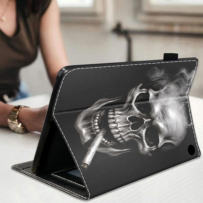 Case for All-New Amazon Fire HD 10 &amp 10 Plus Tablet 10.1 (13th/11th Generation 2023/2021 Release) Slim Stand Folio Cover with Card Slot &amp Auto Wake/Sleep - Skull Model Smoking