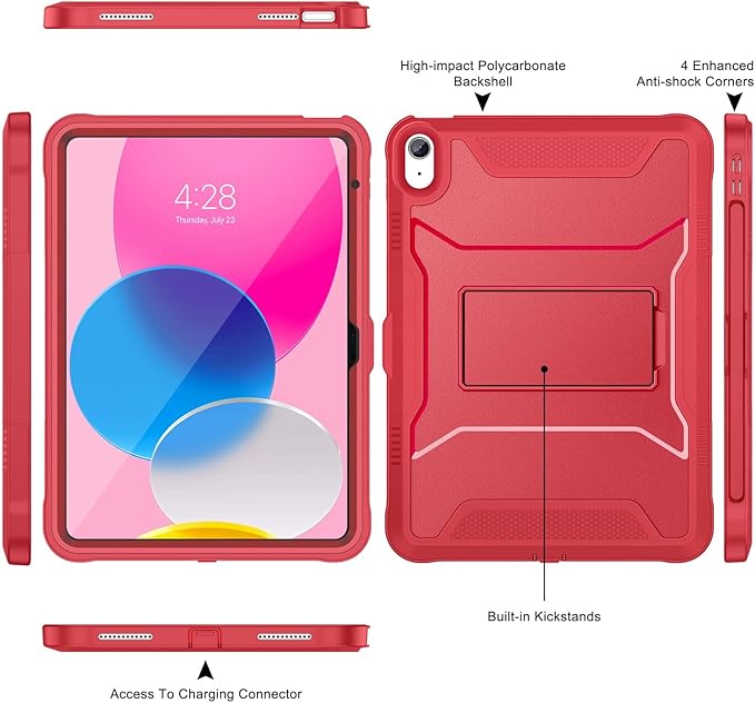 Soke Case for iPad (A16) 11th Generation 11-inch 2025 iPad 10th Generation 10.9-inch 2022 with Built-in Screen Protector and Kickstand Rugged Full Body Protective Cover - Burgundy Red