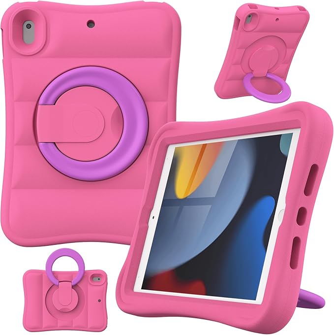 MRWHO Kids Case for iPad 9th 8th 7th Generation 10.2 inch – Lightweight Flexible Shockproof Rotating Stand Handle Rugged Cover for iPad 9 8 7 Gen Girls Boys Pink